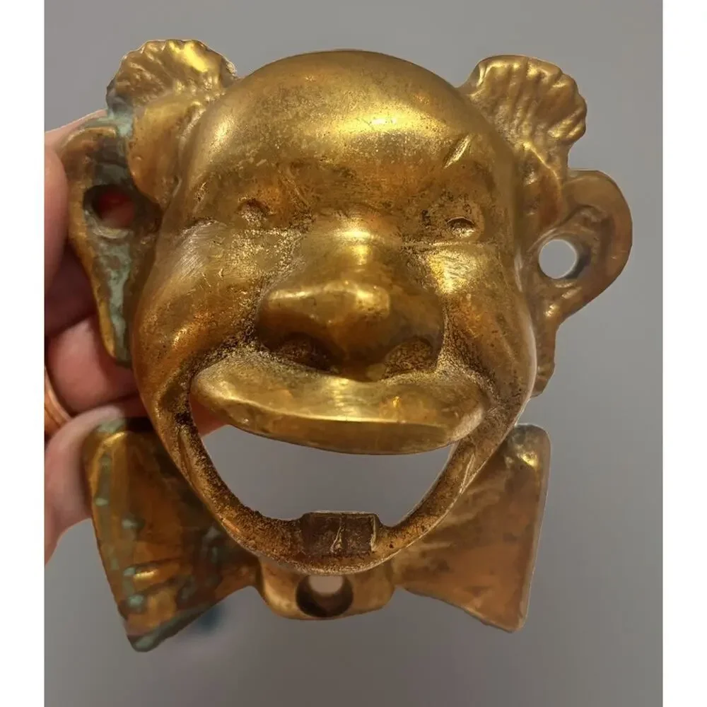 Vintage Brass Smiley Mr Pop Clown Wall Mount Bottle Opener Tooth Heavy w/ Screws